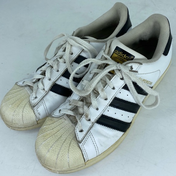 8.5 ADIDAS SUPERSTAR SHOES LEATHER WHITE SNEAKERS adult trainers 3 stripe - Picture 7 of 12